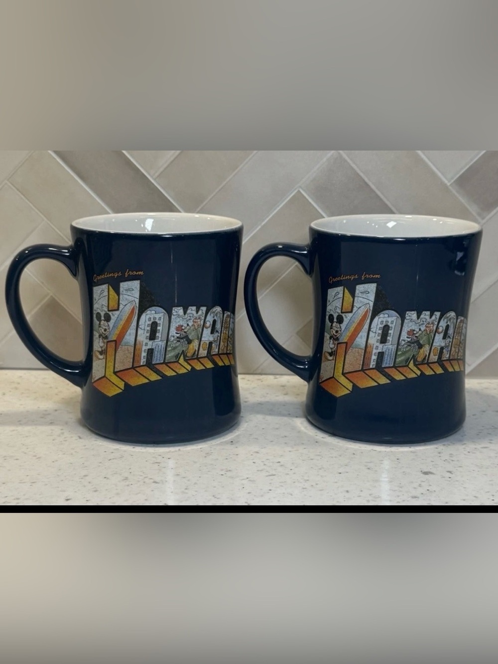 Coffee Cups Mugs Lot Of 2~ Disney Store Hawaii ~ Mickey Mouse Goofy Donald Pluto
